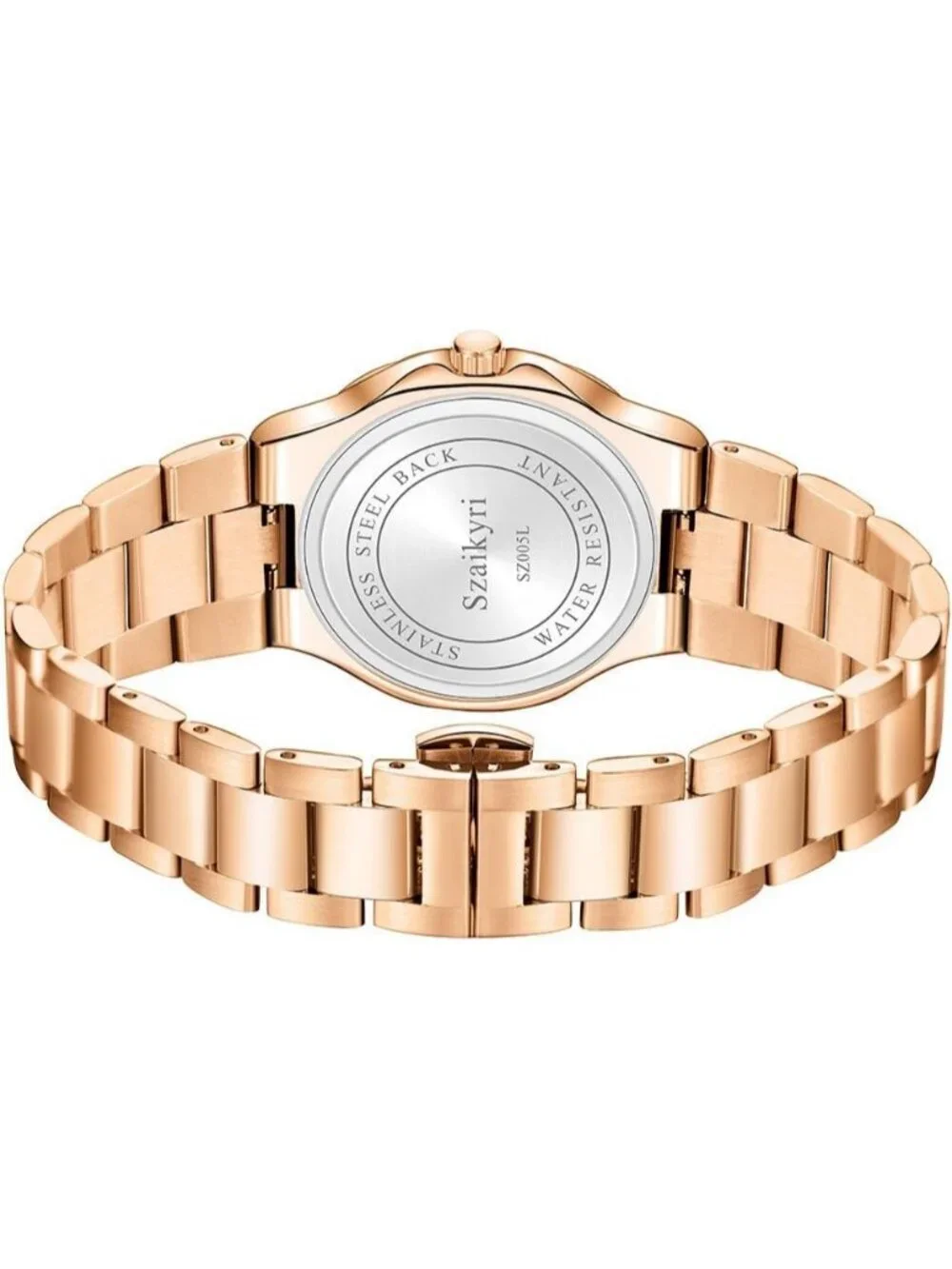 Women's Rose Gold Crystal Accented Solid Stainless Steel Band Dress Wrist Watch